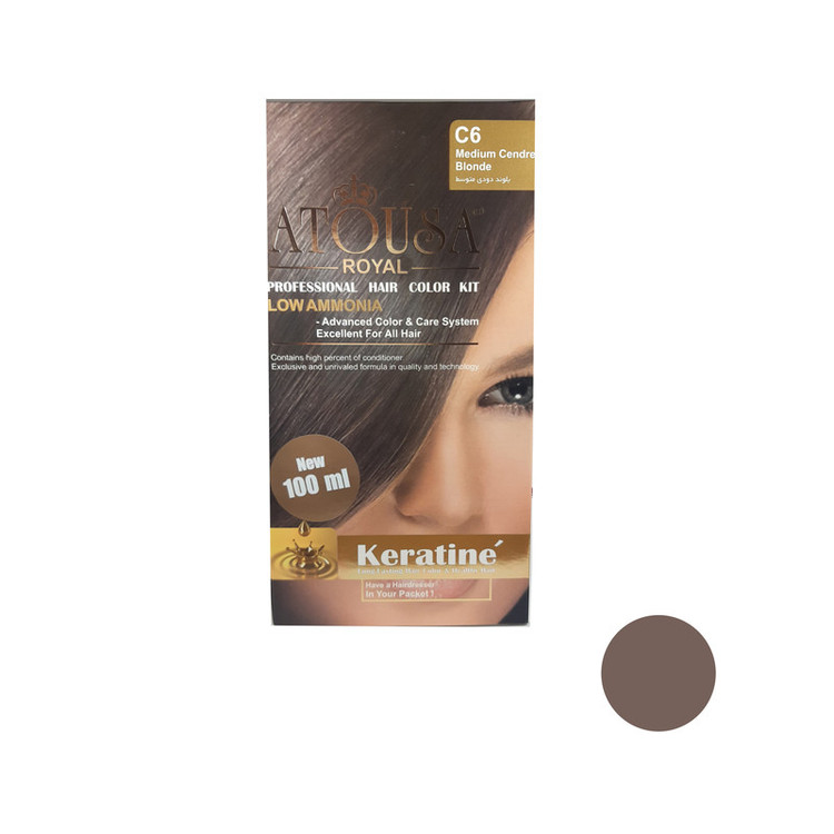 کیت رنگ مو آتوسا رویال شماره C6 حجم 100 میلی لیتر رنگ بلوند دودی متوسط