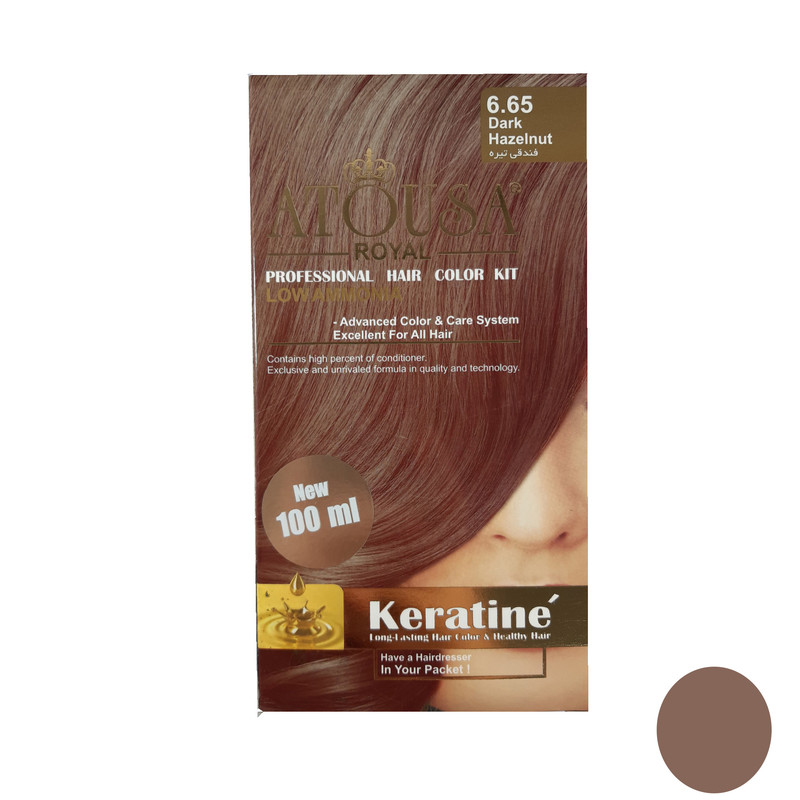 کیت رنگ مو آتوسا رویال شماره 6.65 حجم 100 میلی لیتر رنگ فندقی تیره