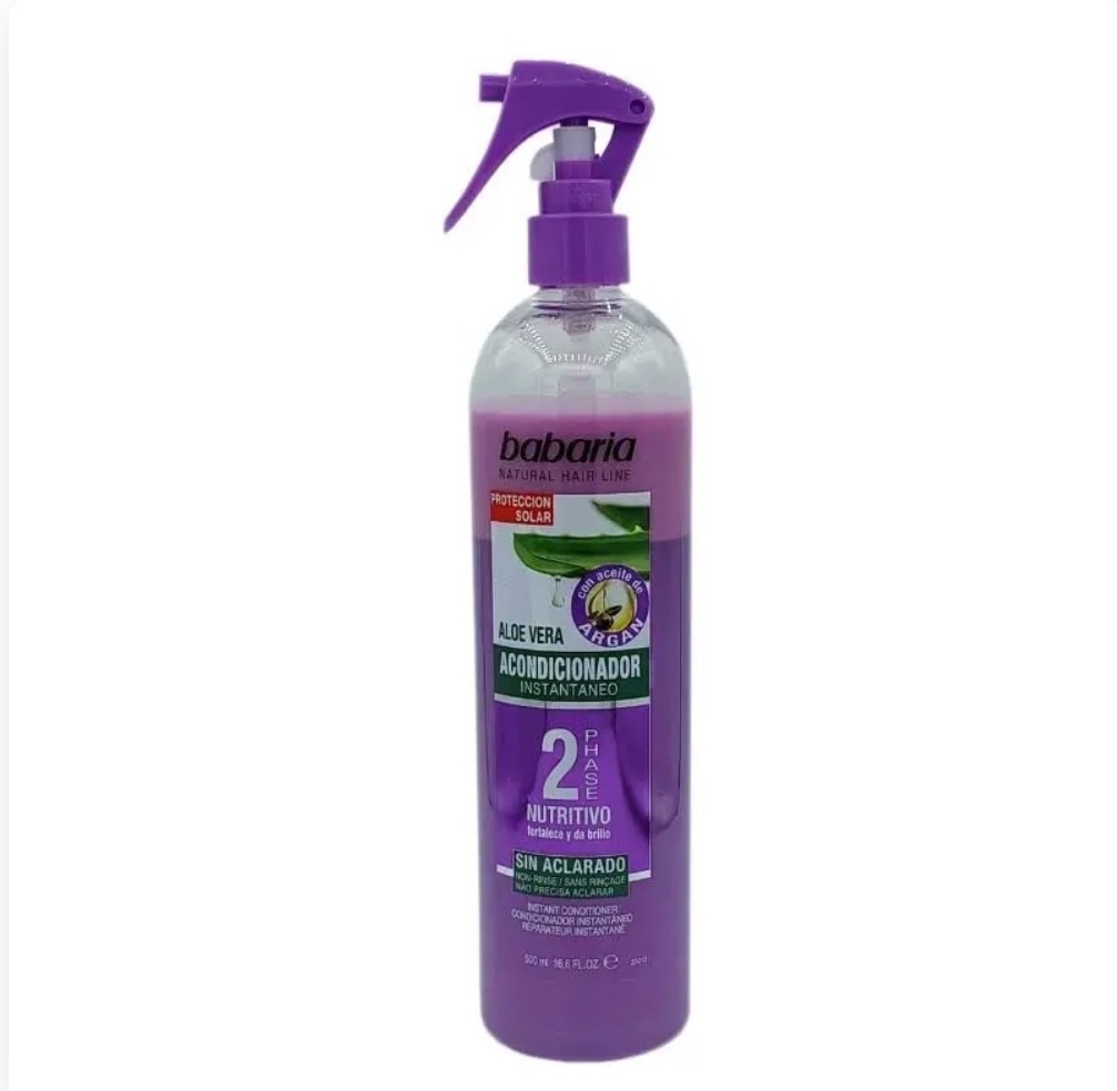 اسپری نرم کننده دوفاز مو باباریا (بنفش) حجم 500 میل مدل babaria naturaL hair line