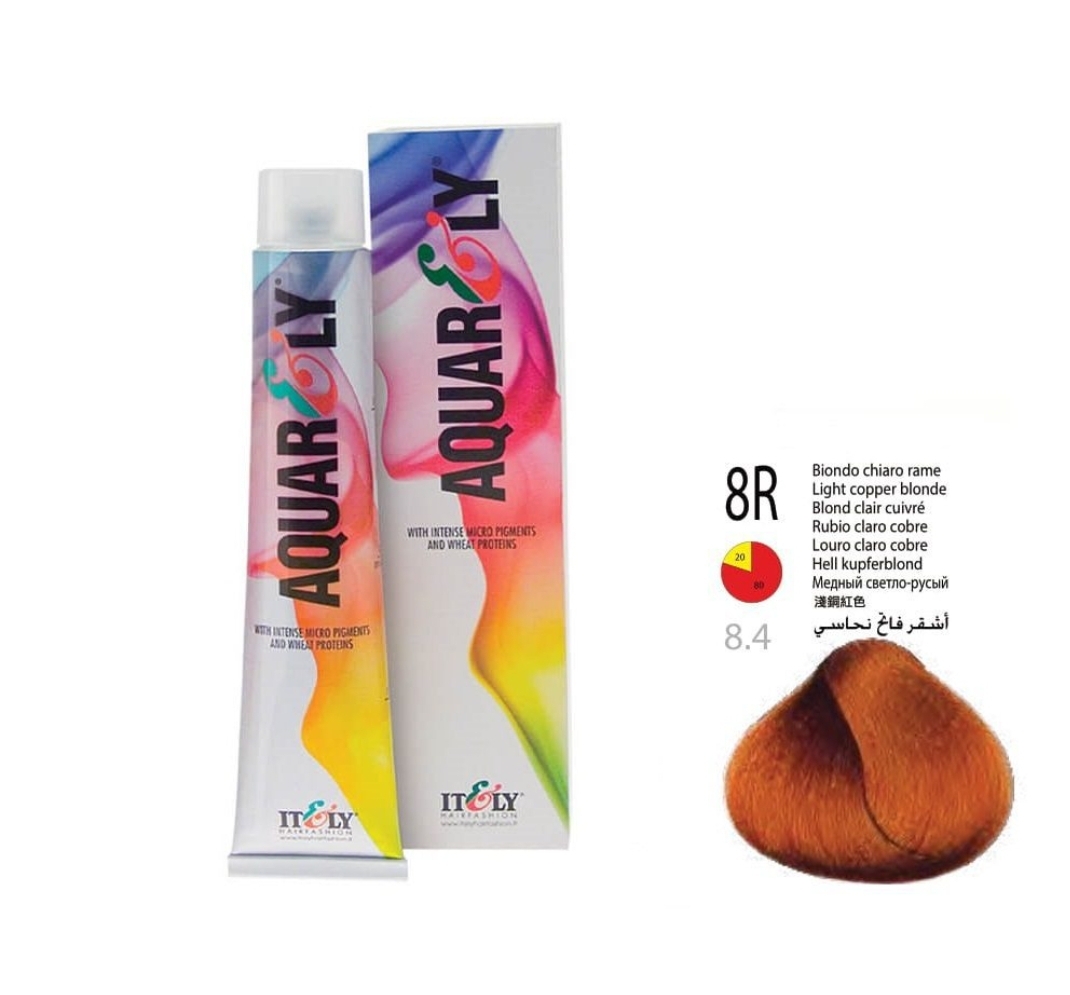 رنگ مو آکوارلی شماره 8R بلوند مسی روشن حجم 100 میلی‌لیتر Aquarely